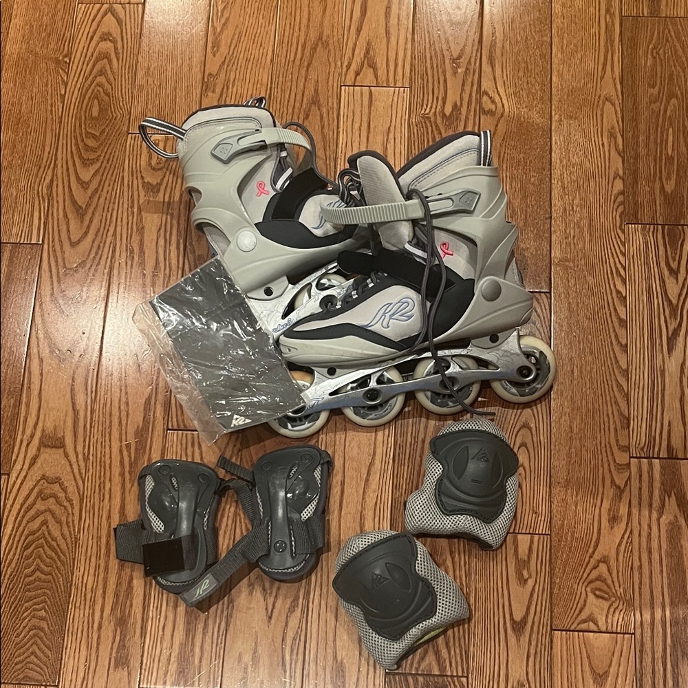 K2 Gray and Black Inline Skates with Pink Accents